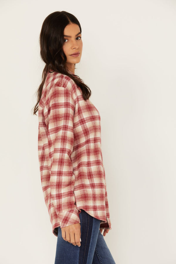 Plaid Print Roby Flannel Top - Brandy Brown