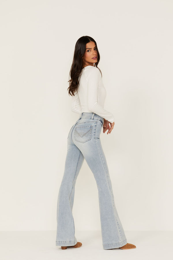 High Risin' Beaumont Wash Stretch Signature Back Pocket Flare Jeans - Light Wash