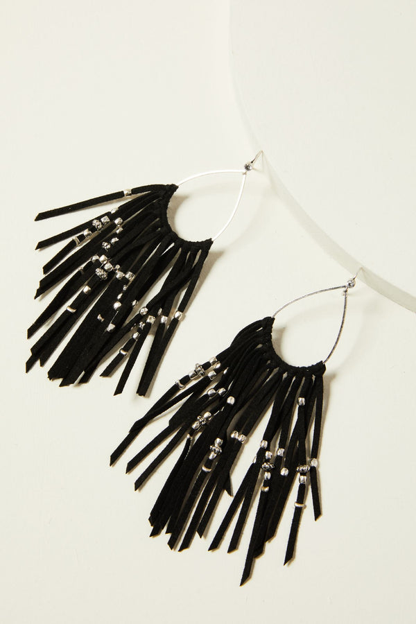 Black & Love Drop Fringe Earrings - Black