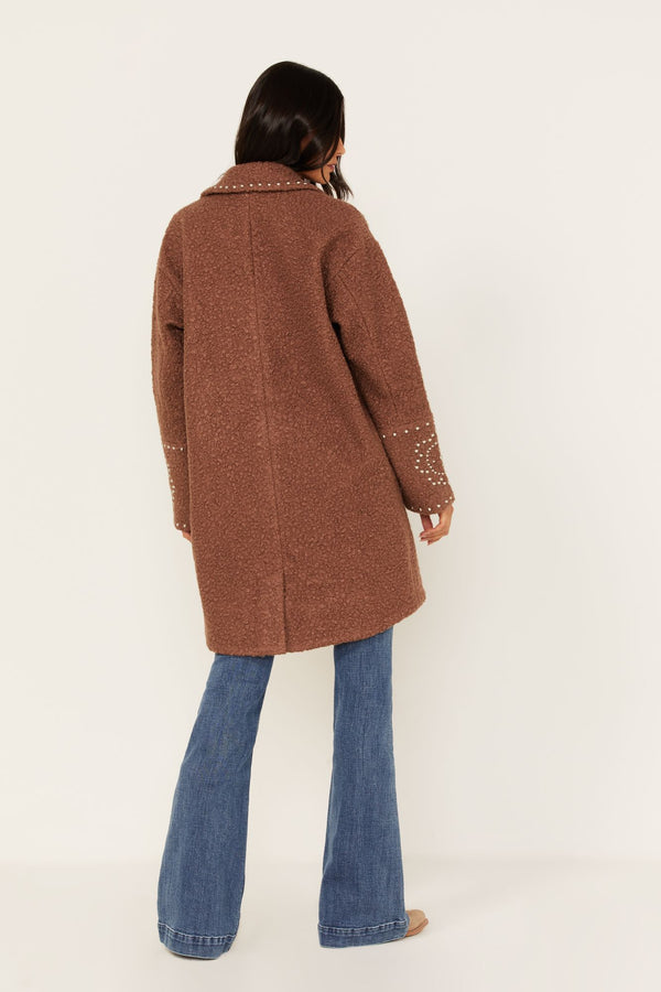 Studded Wool Snap Jacket - Brown