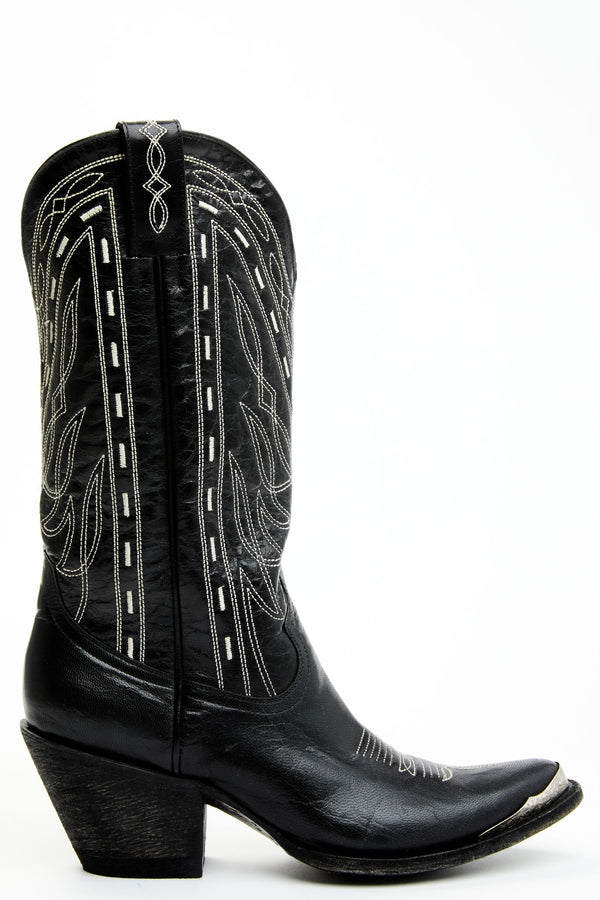 Retro Rock Goat Leather Western Boots - Round Toe - Black