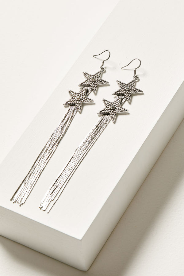 Skyline Star Fringe Earrings - Silver