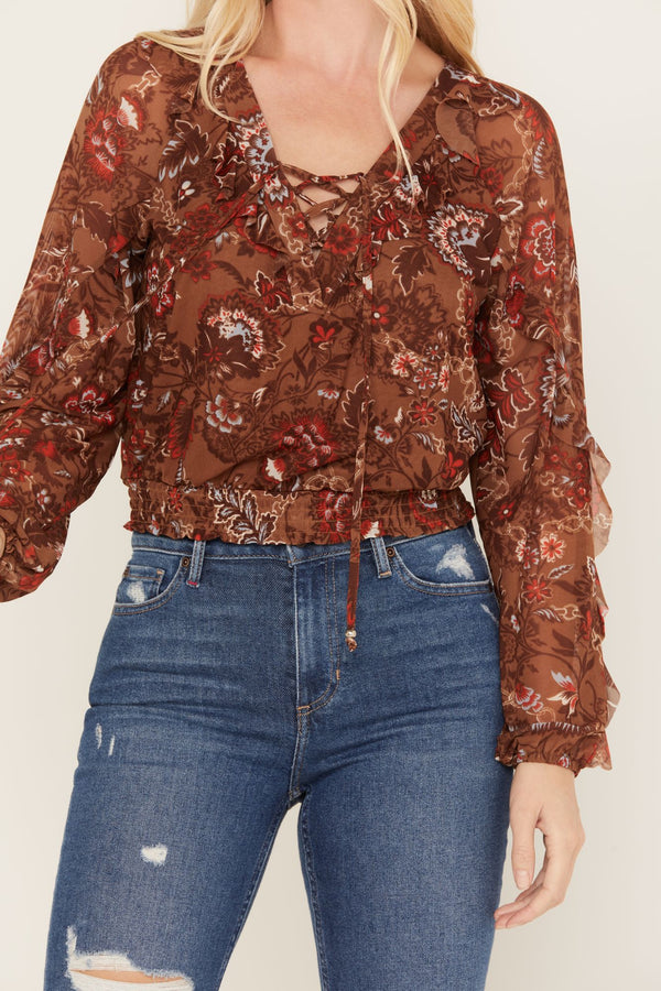 McCoy Meshed Lace-Up Top - Brown
