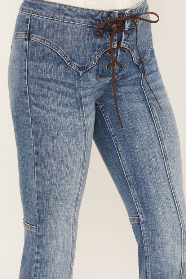 Plus Size High Rise Lace-Up Detail Skinny Jeans