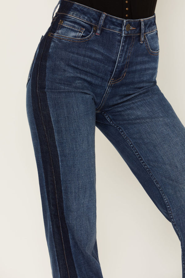 Gwynn High Risin Trouser Flare Jeans - Dark Medium Wash