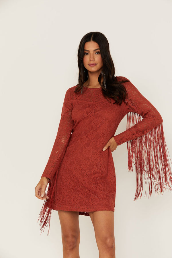 Fairlane Brick Red Crochet Fringe Dress – Idyllwind Fueled by