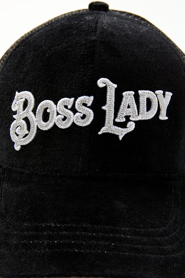 Boss Lady Velvet Mesh Back Baseball Hat - Black