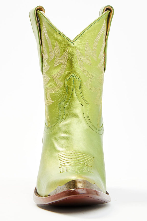 Envy Metallic Green Fashion Leather Western Booties - Round Toe - Green