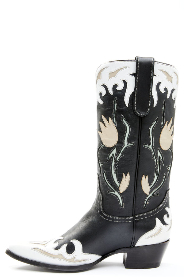 Southern Belle Western Boots - Pointed Toe - Black/white