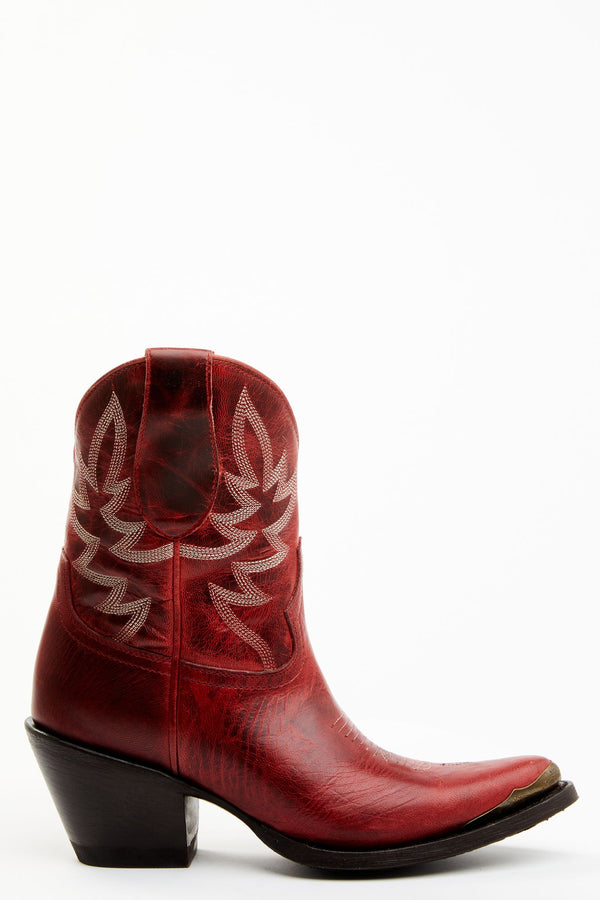 Wheels Red Leather Western Booties - Pointed Toe - Red
