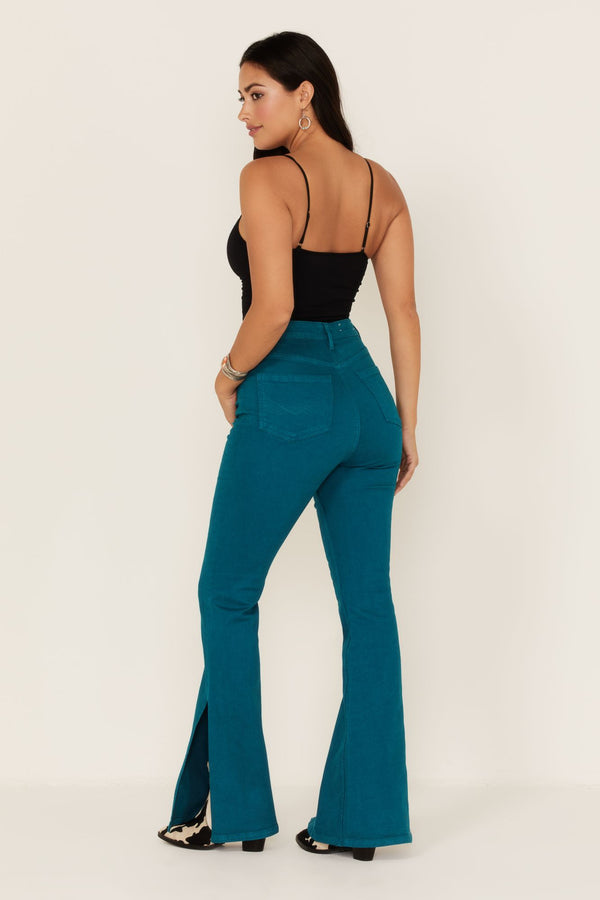 Teal Mid Rise Flare Jeans - Deep Teal