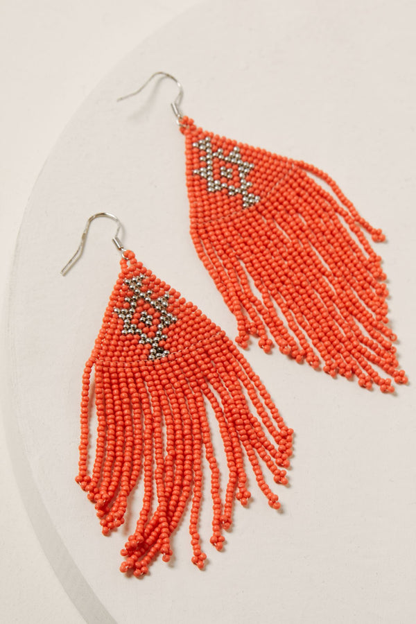 Beaded You To It Coral Earrings - Coral