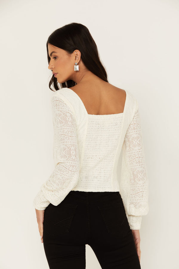 Dallas Smocked Lace Puff Sleeve Top - Ivory