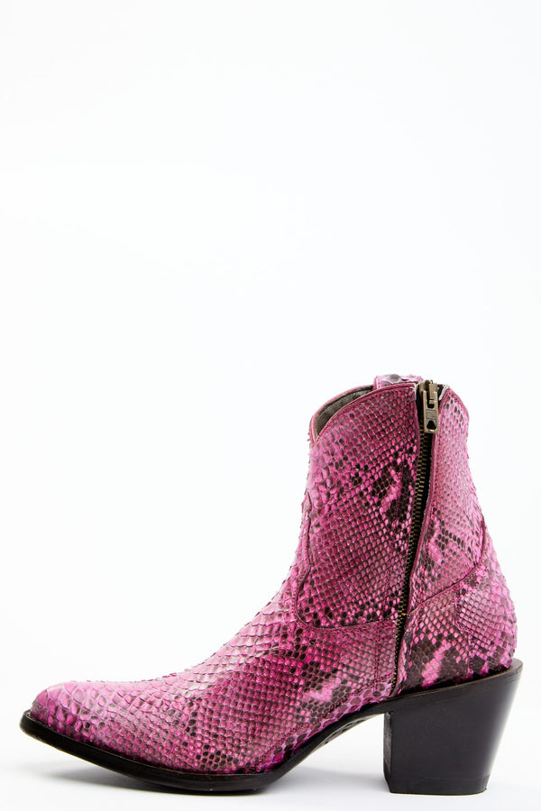 Exotic Python Western Bootie - Pointed Toe - Pink