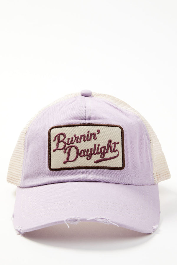 Burnin' Daylight Distressed Mesh Back Baseball Hat - Lavender