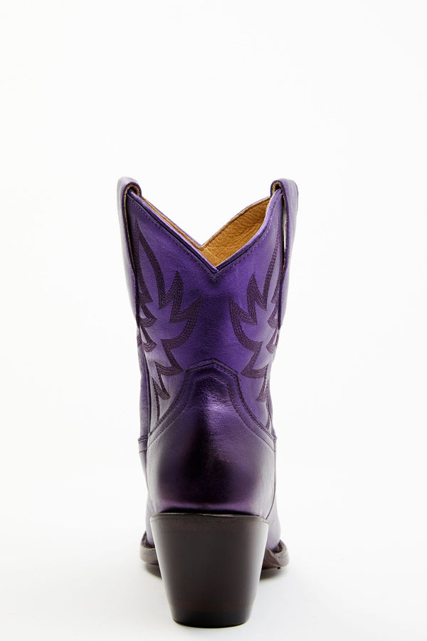 Wheels Metallic Violet Leather Booties - Pointed Toe - Purple