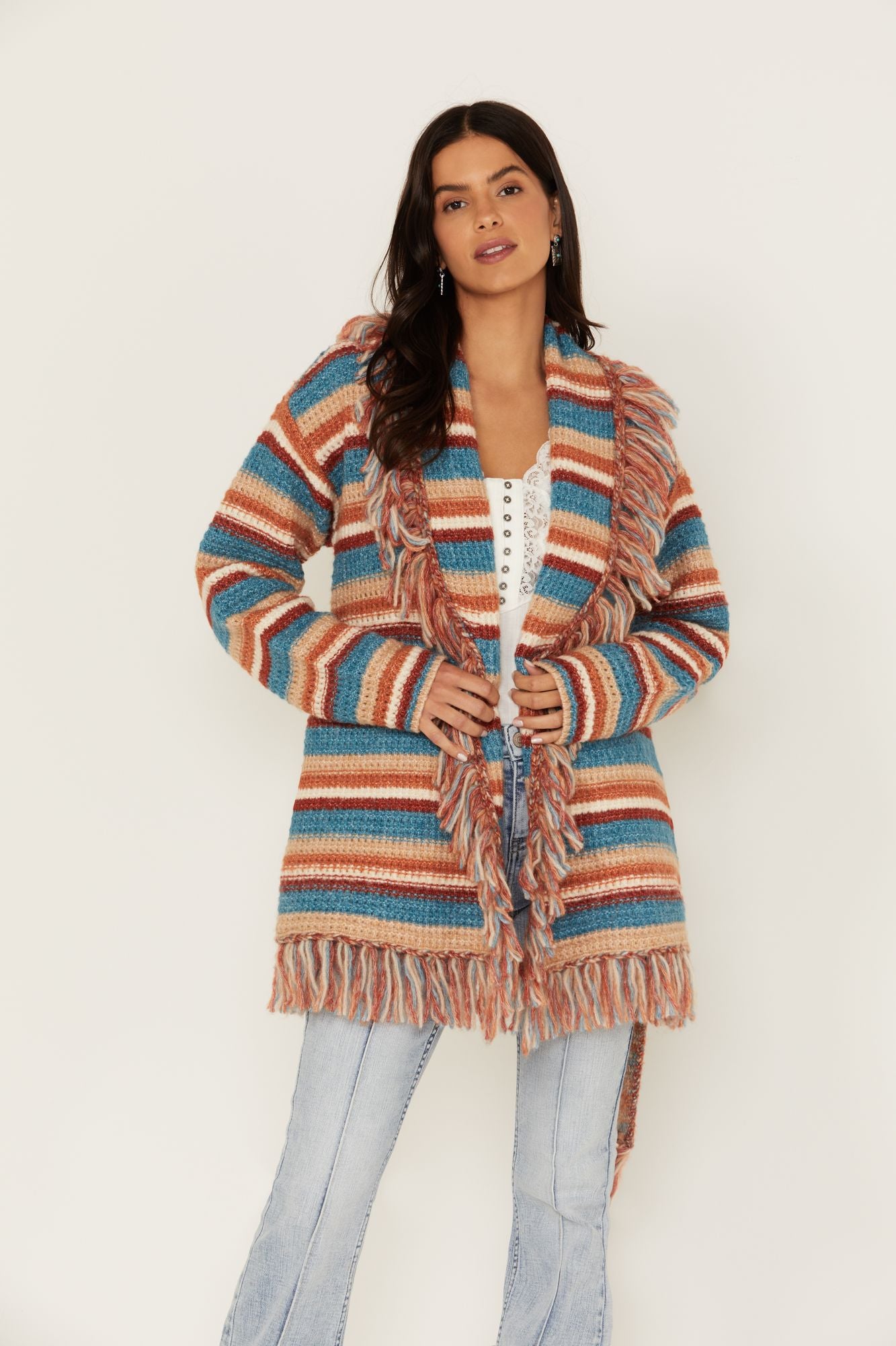 Anu buy Wool Paisley Open Front Wrap Cardigan Fringe