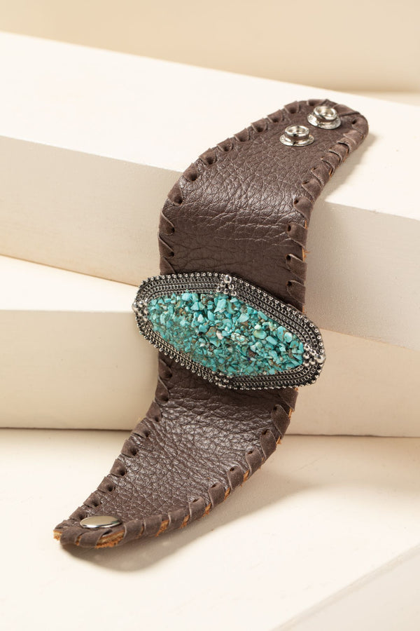 Leather And Gem Cuff Bracelet