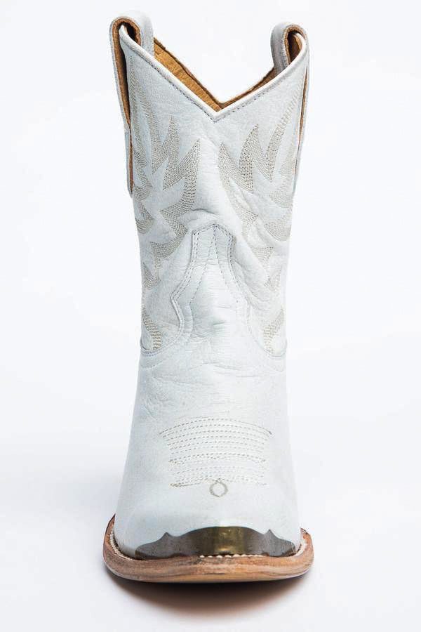 Wheels White Leather Western Booties - Round Toe