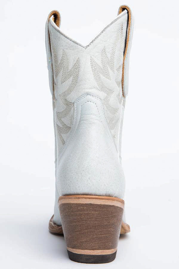 Wheels White Leather Western Booties - Round Toe