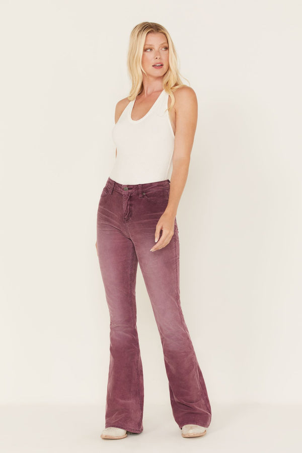 High Risin Corduroy Flare Jeans - Purple