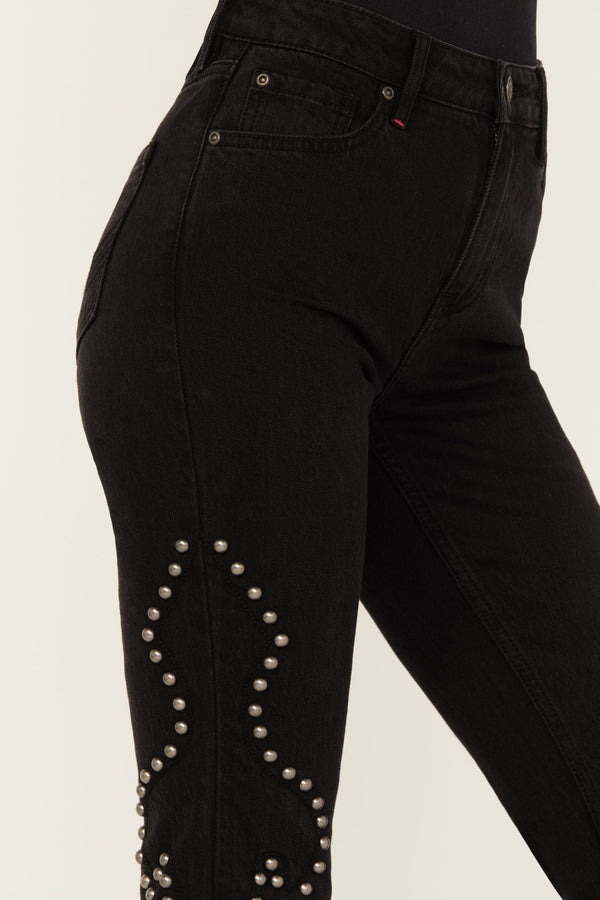 Alameda High Risin Studded Stretch Flare Jeans - Black