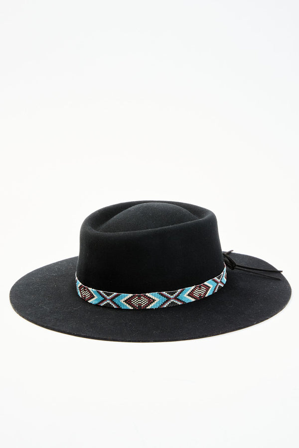 Draw The Line Beaded Band Wool Felt Western Hat - Black