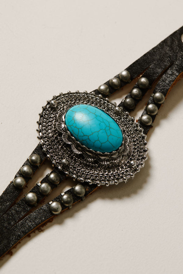 Oh My Turquoise Leather Bracelet - Black