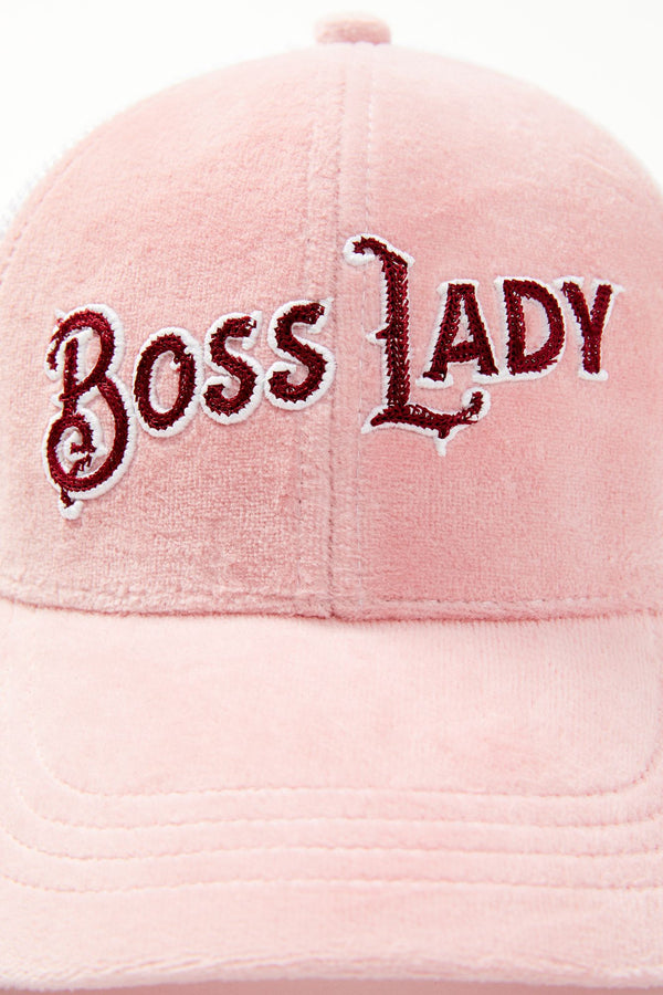 Boss Lady Velvet Mesh Back Baseball Hat - Pink