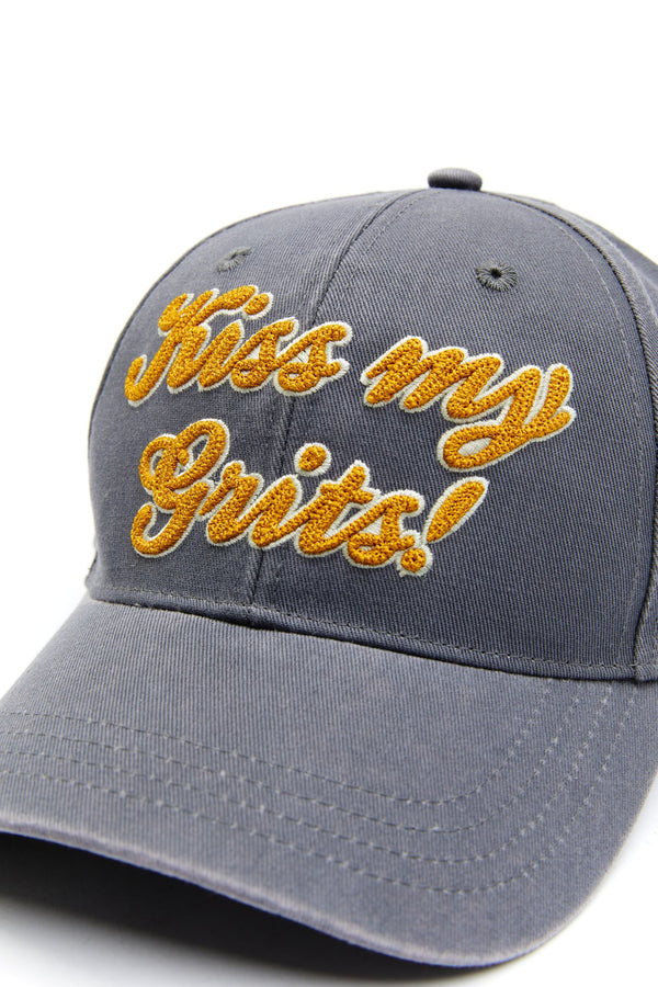 Kiss My Grits Embroidered Canvas Baseball Hat - Dark Brown