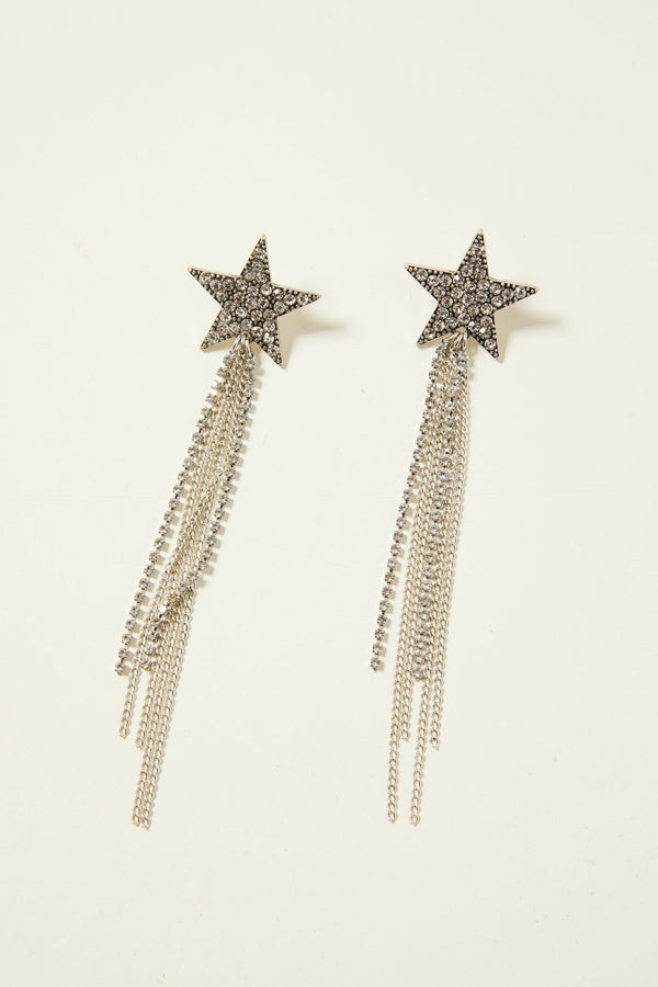 Shooting Star Fringe Earrings - Silver