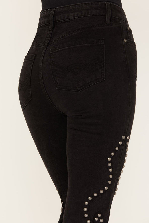 Alameda High Risin Studded Stretch Flare Jeans - Black