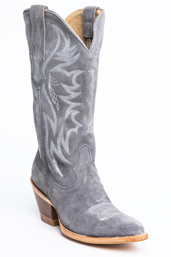 Charmed Life Grey Suede Western Boots - Round Toe - Grey