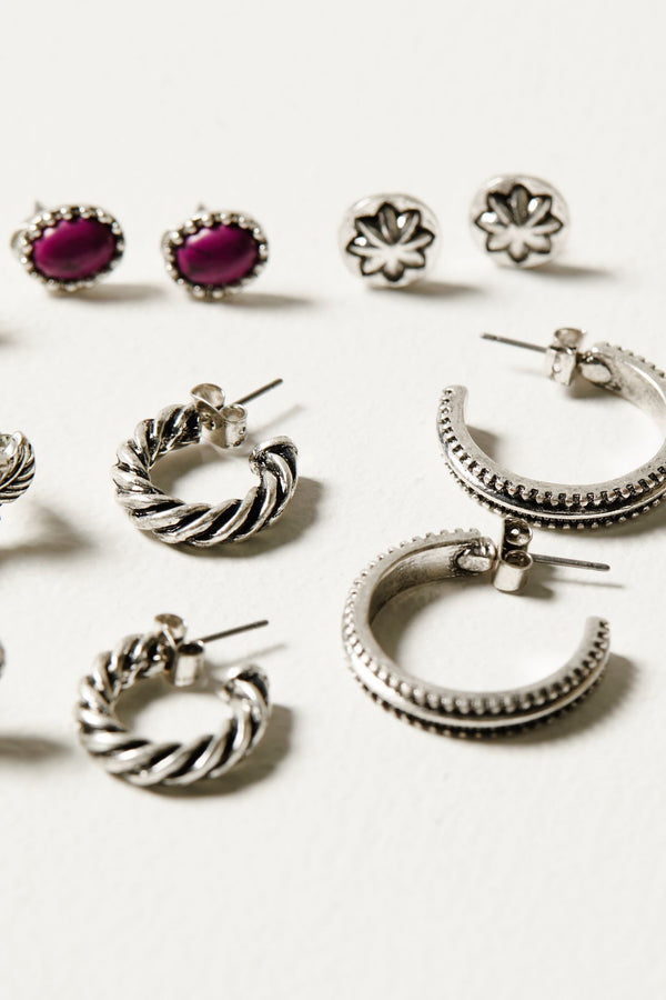 Celina 6-Piece Earrings Set - Silver