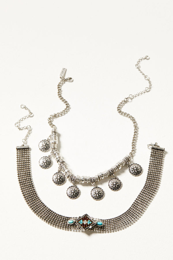 Lantana Choker Necklace Set - Silver