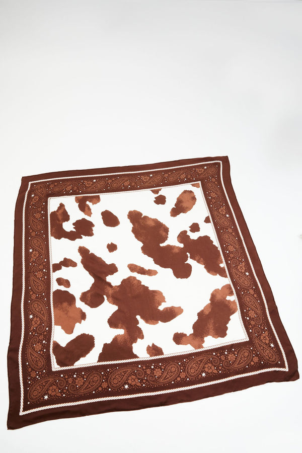 Brown Spotted Cow Silk Wild Rag - Brown
