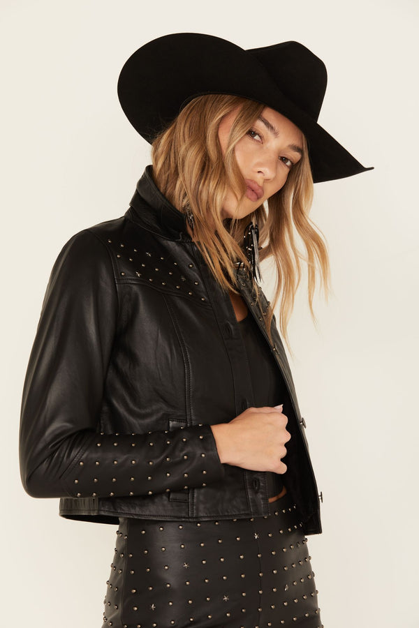 Omaha Studded Leather Jacket - Black