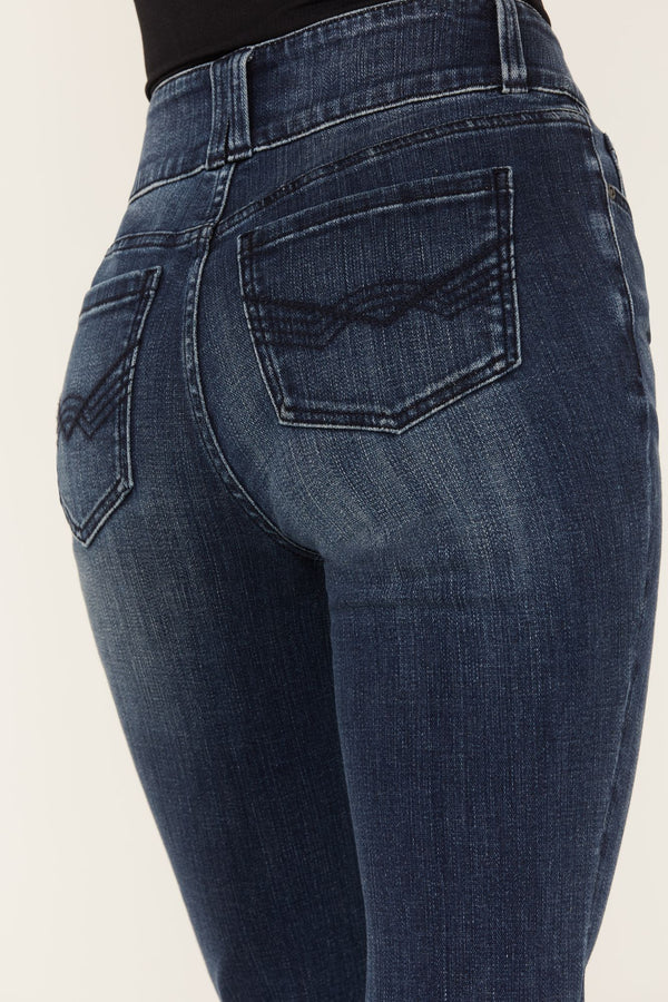 Somerhill Outlaw High Rise Bootcut Button Fly Stretch Denim Jeans - Dark Medium Wash
