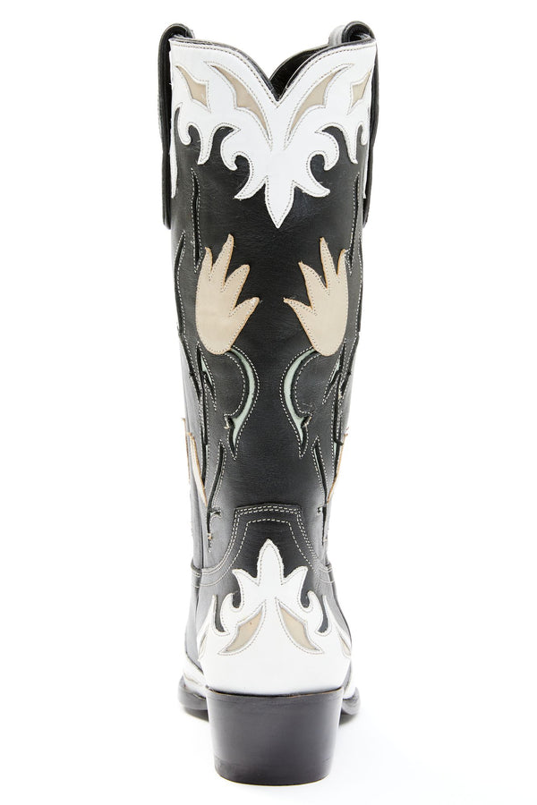 Southern Belle Western Boots - Pointed Toe - Black/white