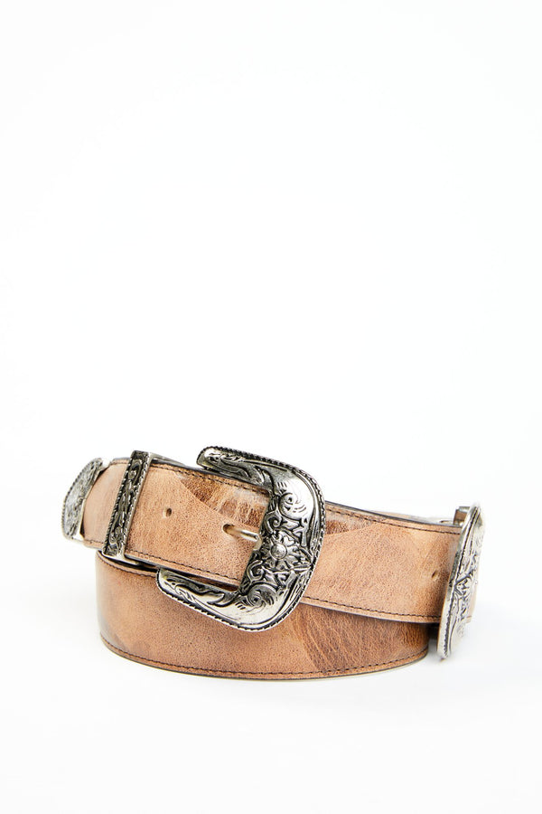 Brown Outlaw Western Double Buckle Belt - Brown