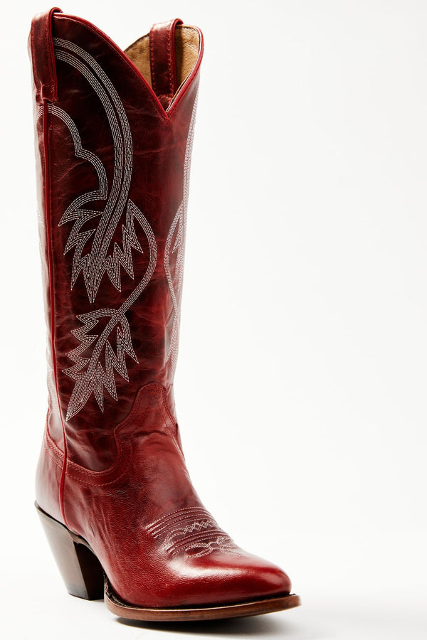 Icon Embroidered Western Tall Boot - Round Toe - Red