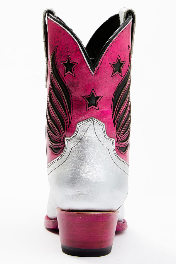 Metallic Star Inlay Roadie Western Booties - Pointed Toe - Pink