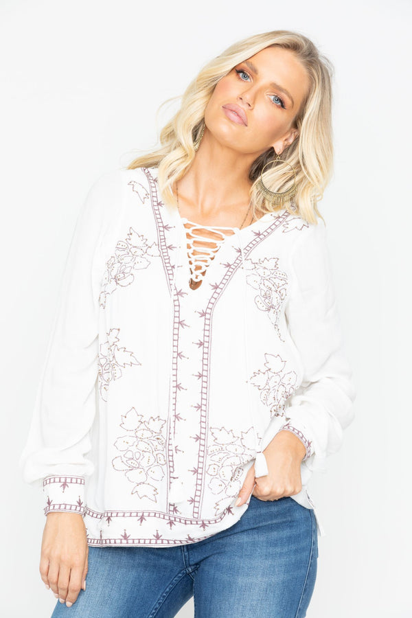 Homegrown Lace Up Tunic Top - Ivory
