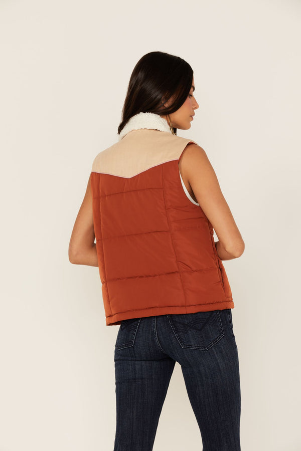 Color Block Puffer Vest - Brown