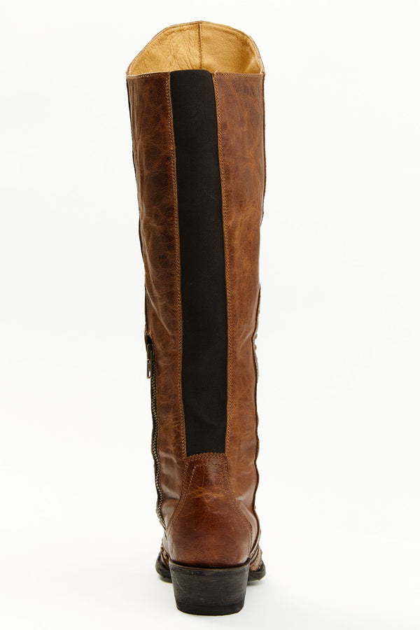Straight Up Orix Goat Studded Leather Tall Western Boots - Snip Toe - Brown