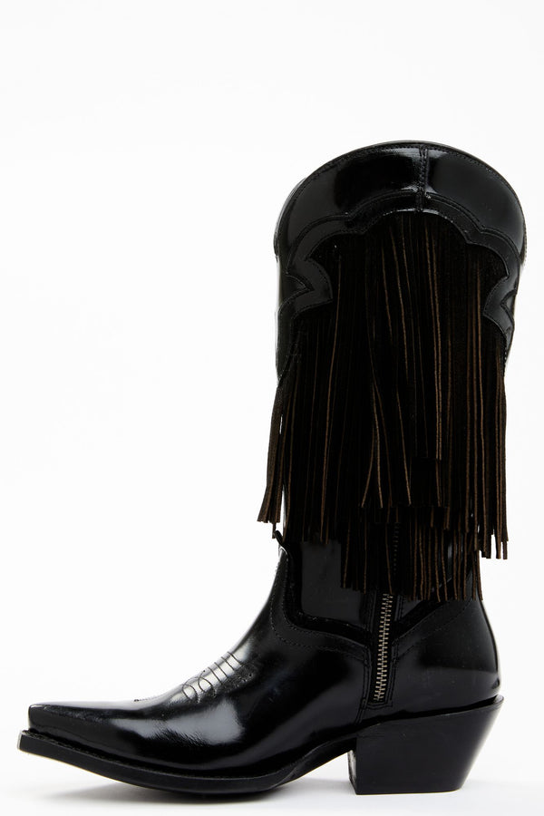 Trooper Fringe Western Boots - Snip Toe - Black
