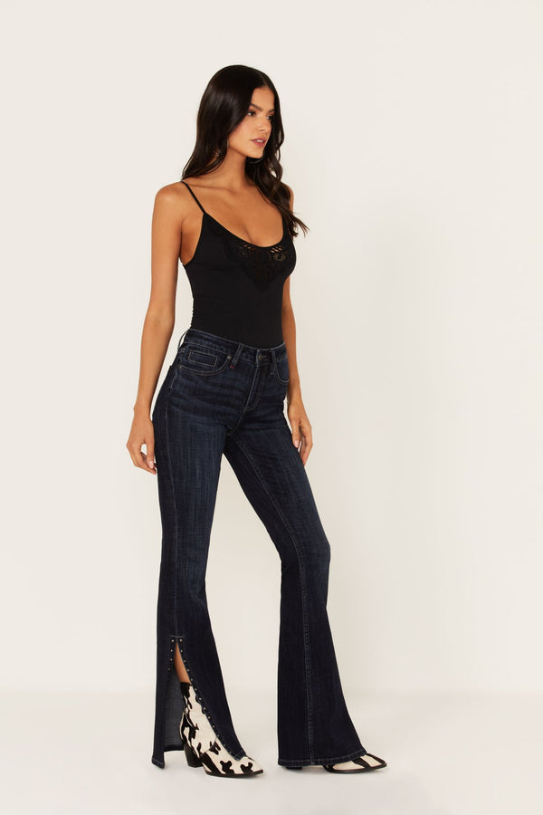 Strings Attached Lace Up Flare Jeans - Dark Wash – InsStreet