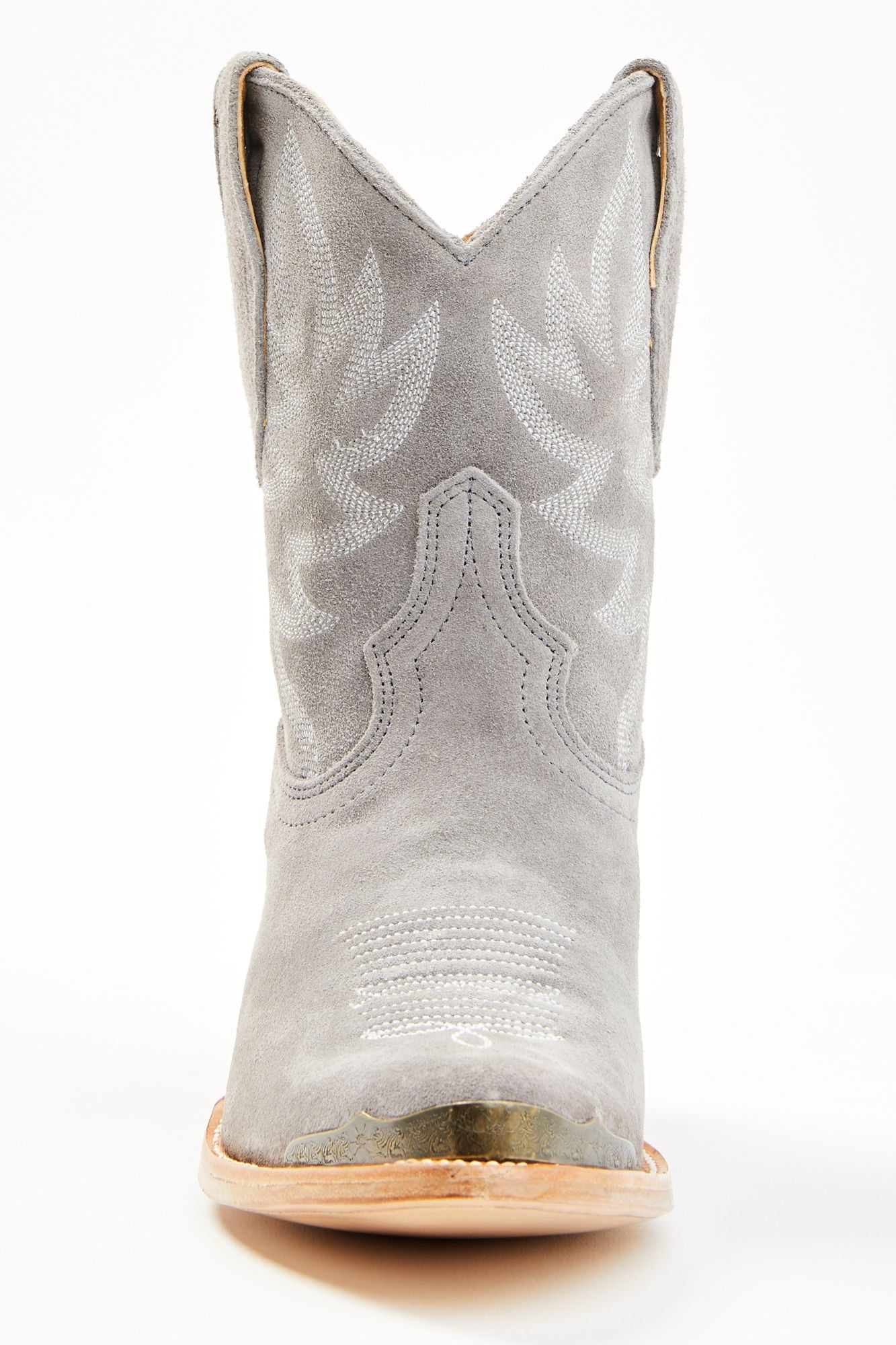 Wheels Brush Grey Suede Western Booties Round Toe