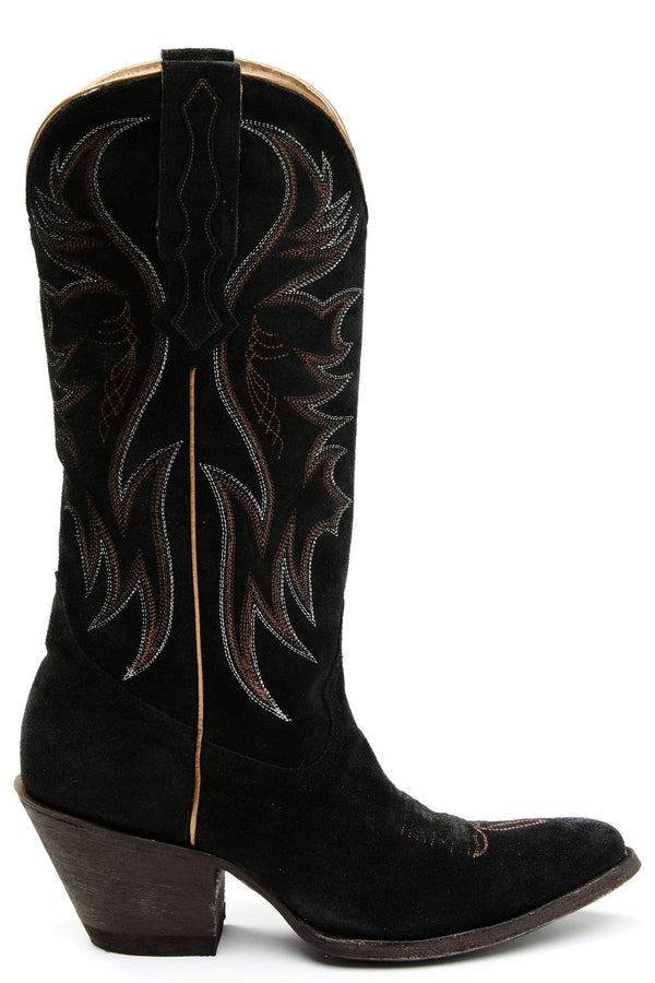 Charmed Life Black Suede Western Boots- Round Toe - Black