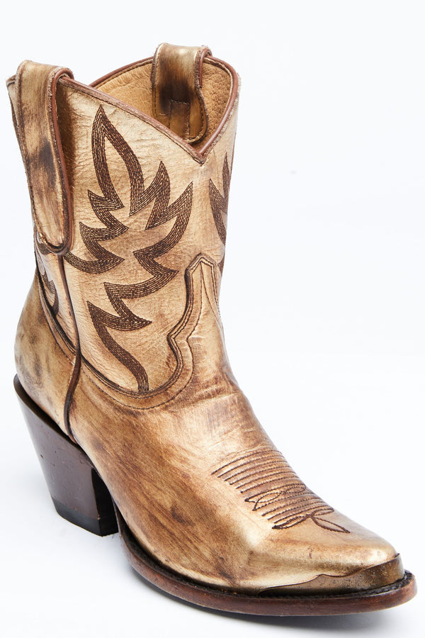 Wheels Gold Western Booties - Round Toe - Gold